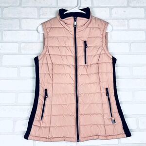 Calvin Klein Puffer Vest Womens Small Pink Black Sleeveless‎ Lightweight Quilted